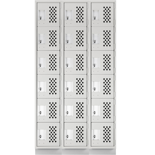 Assembled Lockerettes Clean Line Perforated Economy Lockers, 6 -tier, Bank of 3, 18" x 72" x 12", Steel Superchem Industries