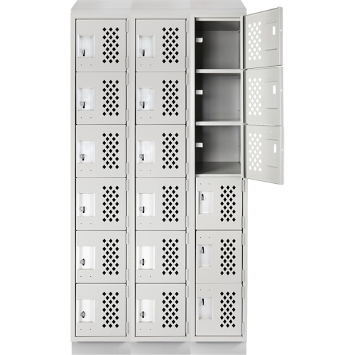 Clean-Line Perforated Lockerette, 6 -tier, Bank of 3, 15" x 72" x 12", Steel Superchem Industries