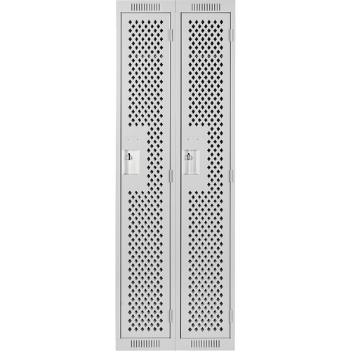 Clean Line Lockers, 2 -tier, 12" x 12" x 72", Steel, Grey, Rivet (Assembled), Perforated Superchem Industries
