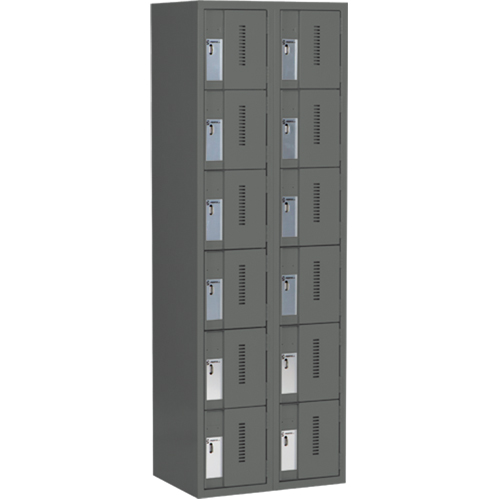 Concorde Heavy-Duty Lockers, 6 -tier, Bank of 2, 24" x 18" x 72", Steel, Charcoal, Welded (Assembled) Superchem Industries