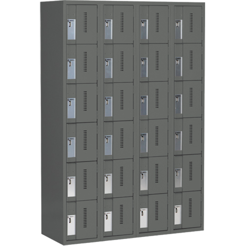 Concorde Heavy-Duty Lockers, 6 -tier, Bank of 4, 48" x 18" x 72", Steel, Charcoal, Welded (Assembled) Superchem Industries