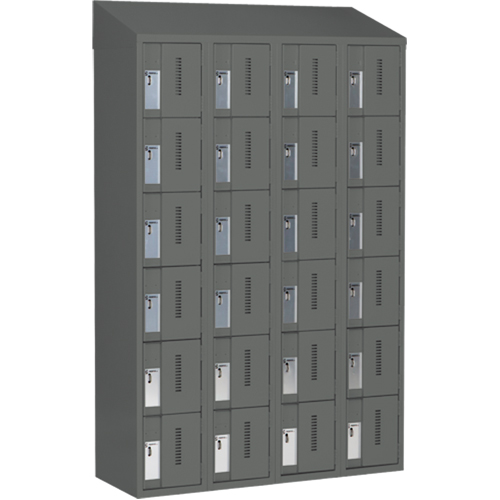 Concorde Heavy-Duty Lockers, 6 -tier, Bank of 4, 48" x 18" x 78", Steel, Charcoal, Welded (Assembled) Superchem Industries