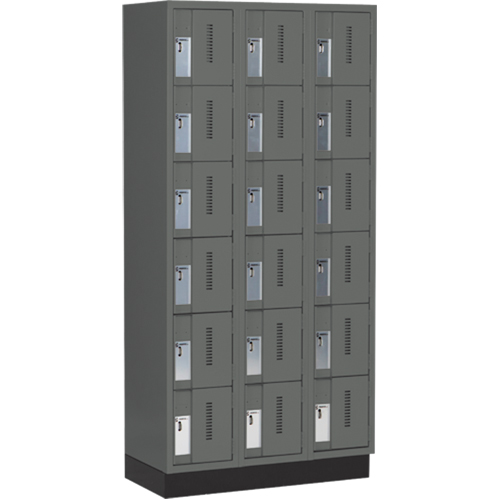 Concorde Heavy-Duty Lockers, 6 -tier, Bank of 3, 36" x 18" x 76", Steel, Charcoal, Welded (Assembled) Superchem Industries