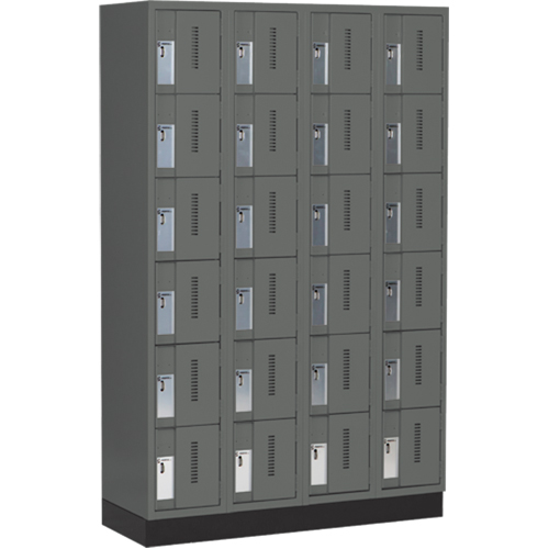 Concorde Heavy-Duty Lockers, 6 -tier, Bank of 4, 48" x 18" x 76", Steel, Charcoal, Welded (Assembled) Superchem Industries