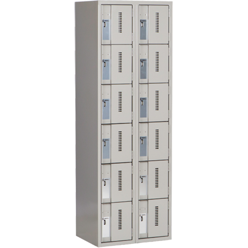 Concorde Heavy-Duty Lockers, 6 -tier, Bank of 2, 24" x 18" x 72", Steel, Grey, Welded (Assembled) Superchem Industries