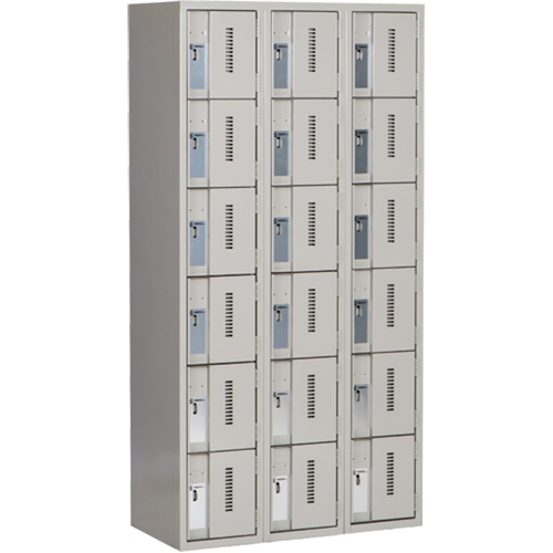 Concorde Heavy-Duty Lockers, 6 -tier, Bank of 3, 36" x 18" x 72", Steel, Grey, Welded (Assembled) Superchem Industries