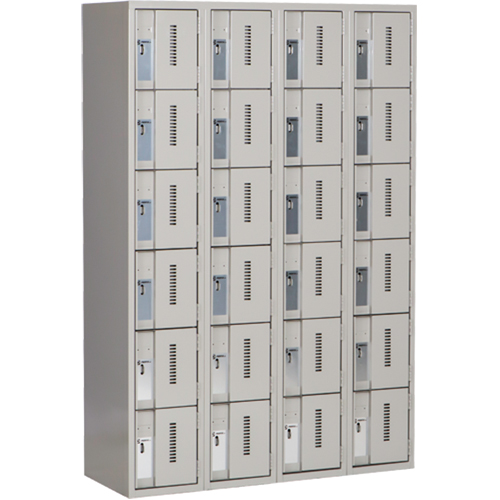 Concorde Heavy-Duty Lockers, 6 -tier, Bank of 4, 48" x 18" x 72", Steel, Grey, Welded (Assembled) Superchem Industries