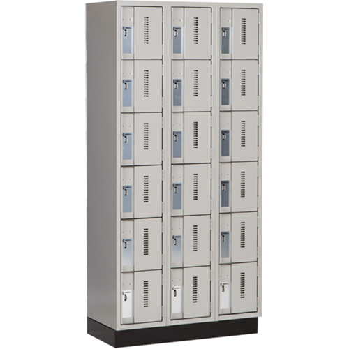 Concorde Heavy-Duty Lockers, 6 -tier, Bank of 3, 36" x 18" x 76", Steel, Grey, Welded (Assembled) Superchem Industries