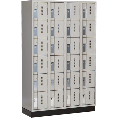 Concorde Heavy-Duty Lockers, 6 -tier, Bank of 4, 48" x 18" x 76", Steel, Grey, Welded (Assembled) Superchem Industries