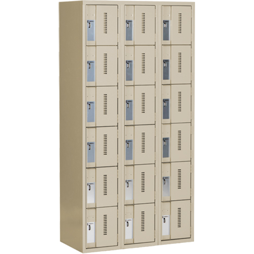 Concorde Heavy-Duty Lockers, 6 -tier, Bank of 3, 36" x 18" x 72", Steel, Beige, Welded (Assembled) Superchem Industries