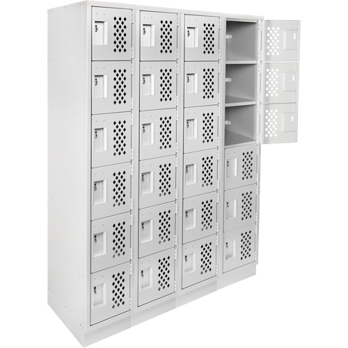 Assembled Clean Line Perforated Economy Lockers, 6 -tier, Bank of 4, 18" x 72" x 12", Steel Superchem Industries