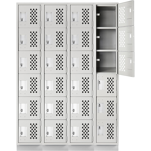Assembled Clean Line Perforated Economy Lockers, 6 -tier, Bank of 4, 18" x 72" x 12", Steel Superchem Industries