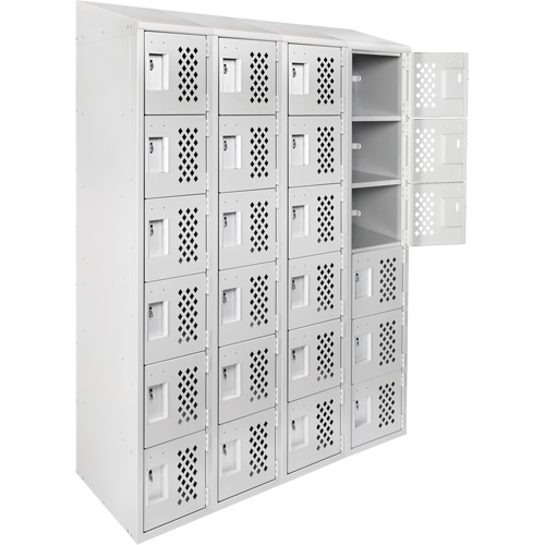 Assembled Clean Line Perforated Economy Lockers, 6 -tier, Bank of 4, 18" x 72" x 12", Steel Superchem Industries