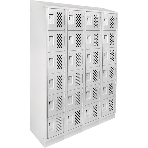 Assembled Clean Line Perforated Economy Lockers, 6 -tier, Bank of 4, 18" x 72" x 12", Steel Superchem Industries