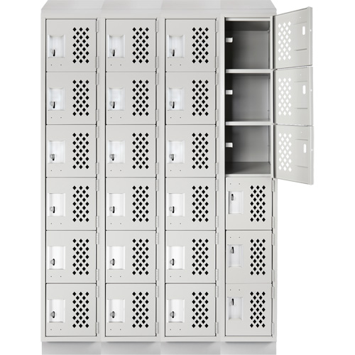 Assembled Clean Line Perforated Economy Lockers, 6 -tier, Bank of 4, 18" x 72" x 12", Steel Superchem Industries