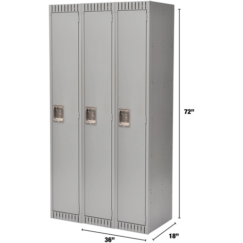 Lockers, Bank of 3, 36" x 18" x 72", Steel, Grey, Knocked Down Superchem Industries