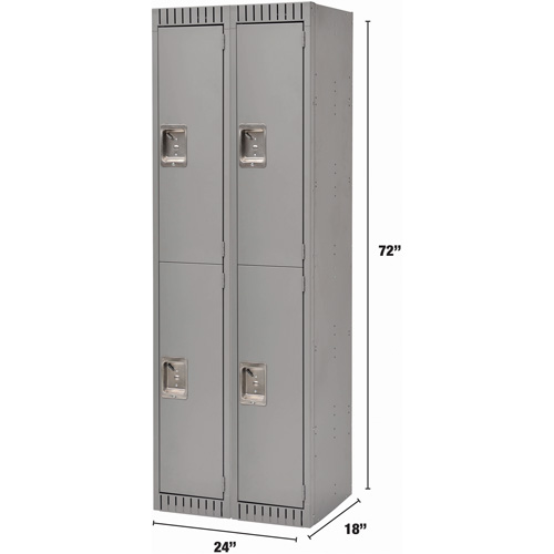 Lockers, 2 -tier, Bank of 2, 24" x 18" x 72", Steel, Grey, Rivet (Assembled) Superchem Industries