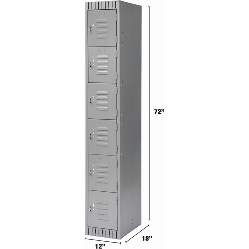 Lockers, 6 -tier, 12" x 18" x 72", Steel, Grey, Knocked Down Superchem Industries