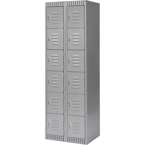 Lockers, 6 -tier, Bank of 2, 24" x 18" x 72", Steel, Grey, Knocked Down Superchem Industries