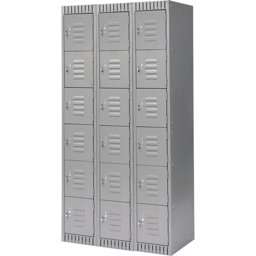 Lockers, 6 -tier, Bank of 3, 36" x 18" x 72", Steel, Grey, Knocked Down Superchem Industries
