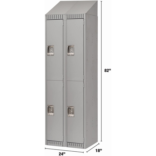 Lockers, 2 -tier, Bank of 2, 24" x 18" x 82", Steel, Grey, Knocked Down Superchem Industries
