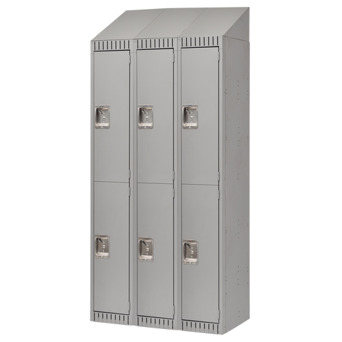 Casiers assembl&eacute;s, 2 niveaux, Bloc de 3, 36" x 18" x 72", Acier, Gris, Rivet (assembl&eacute;) Superchem Industries