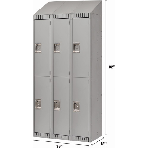 Casiers assembl&eacute;s, 2 niveaux, Bloc de 3, 36" x 18" x 72", Acier, Gris, Rivet (assembl&eacute;) Superchem Industries