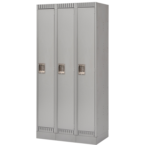 Assembled Lockers, Bank of 3, 36" x 18" x 72", Steel, Grey, Rivet (Assembled) Superchem Industries