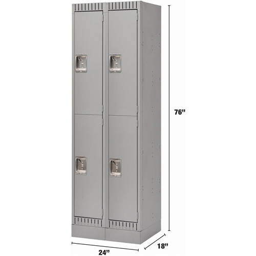 Lockers, 2 -tier, Bank of 2, 24" x 18" x 76", Steel, Grey, Knocked Down Superchem Industries