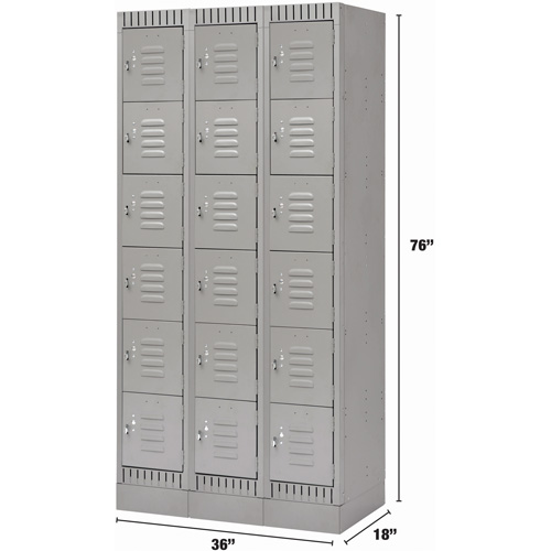 Lockers, 6 -tier, Bank of 3, 36" x 18" x 76", Steel, Grey, Knocked Down Superchem Industries
