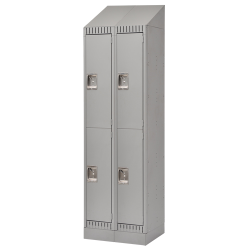 Assembled Lockers, 2 -tier, Bank of 2, 24" x 18" x 72", Steel, Grey, Rivet (Assembled) Superchem Industries