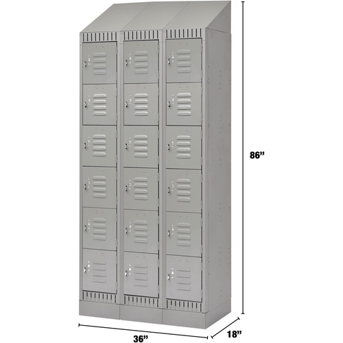 Lockers, 6 -tier, Bank of 3, 36" x 18" x 86", Steel, Grey, Knocked Down Superchem Industries