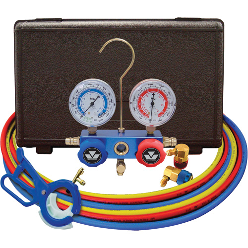Dual Manifold Gauge Set with 3-in-1 Side Mount Can Tap Valve Superchem Industries