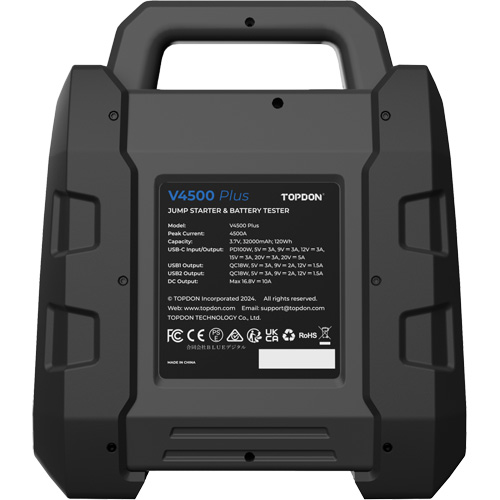 V4500 2-en-1: d&eacute;marreur de secours de 4500 A de pointe, batterie & testeur de syst&egrave;me Superchem Industries