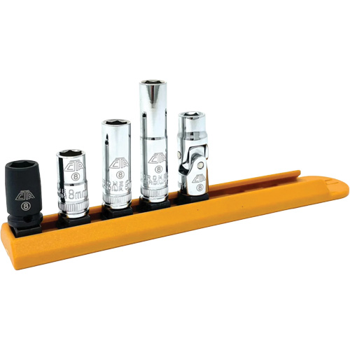 Chrome Finish Socket Set with Rail, 5 Pieces, 1/4" Drive Size Superchem Industries