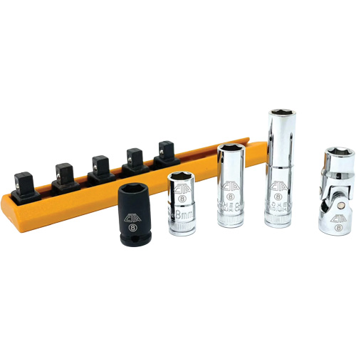 Chrome Finish Socket Set with Rail, 5 Pieces, 1/4" Drive Size Superchem Industries
