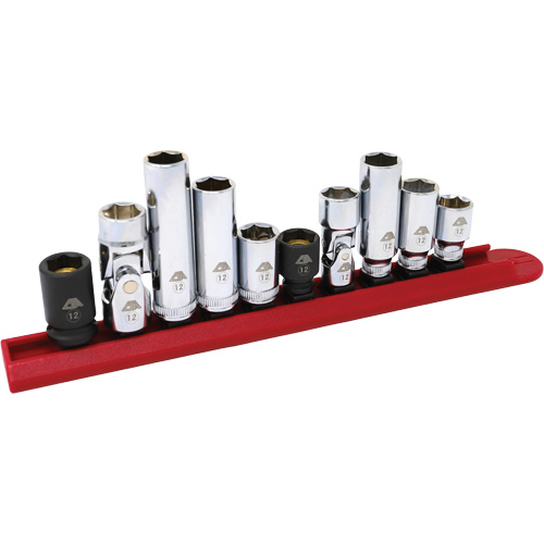 Chrome Finish Socket Set with Rail, 10 Pieces, 1/4"/3/8" Drive Size Superchem Industries