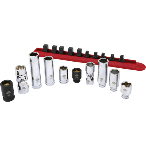 Chrome Finish Socket Set with Rail, 10 Pieces, 1/4"/3/8" Drive Size Superchem Industries