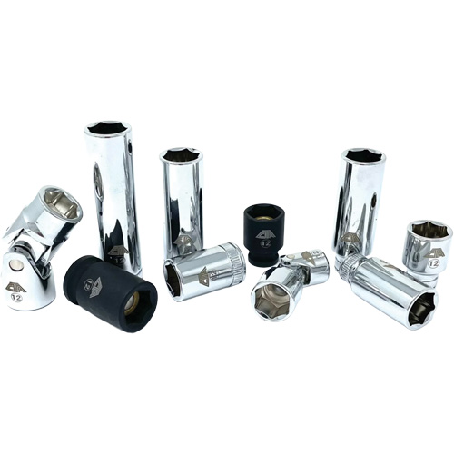 Chrome Finish Socket Set with Rail, 10 Pieces, 1/4"/3/8" Drive Size Superchem Industries