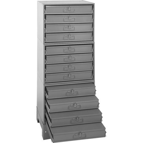 Modular Compartment Drawer Box Rack, Steel, 12 Drawers, 20-3/8" x 16" x 60-1/8", Grey Superchem Industries