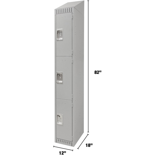 Lockers, 3 -tier, 12" x 18" x 82", Steel, Grey, Knocked Down Superchem Industries