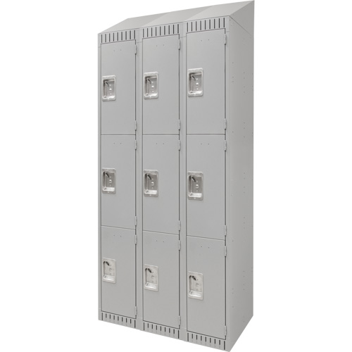 Lockers, 3 -tier, Bank of 3, 36" x 18" x 82", Steel, Grey, Knocked Down Superchem Industries
