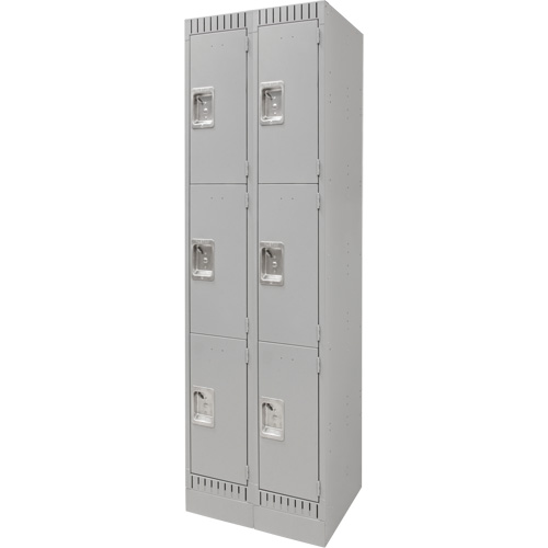 Lockers, 3 -tier, Bank of 2, 24" x 18" x 76", Steel, Grey, Knocked Down Superchem Industries