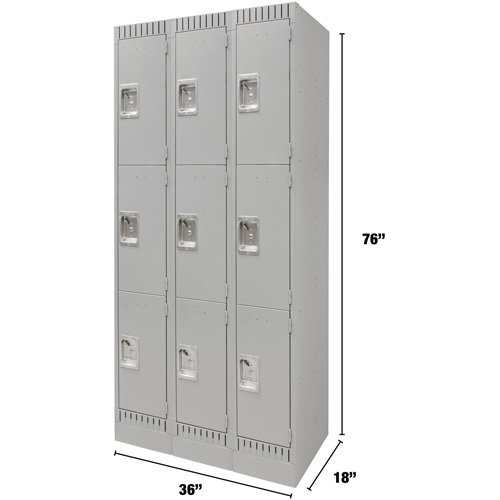Casiers, 3 niveaux, Bloc de 3, 36" x 18" x 76", Acier, Gris, D&eacute;mont&eacute; Superchem Industries