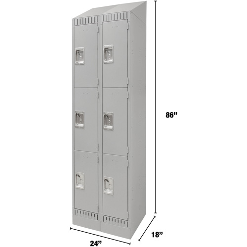 Lockers, 3 -tier, Bank of 2, 24" x 18" x 86", Steel, Grey, Knocked Down Superchem Industries