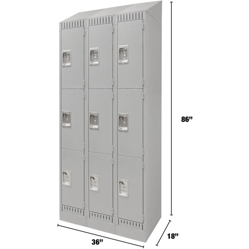 Casiers, 3 niveaux, Bloc de 3, 36" x 18" x 86", Acier, Gris, D&eacute;mont&eacute; Superchem Industries