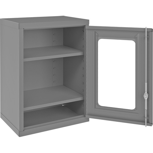 Wall-Mountable Storage Cabinet with Clearview Doors, 26-15/16" H x 18-1/8" W x 13-11/16" D, 2 Shelves, Steel, Grey Superchem Industries