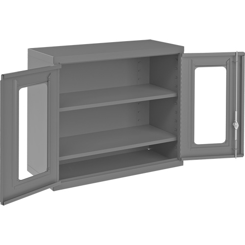 Wall-Mountable Storage Cabinet with Clearview Doors, 26-15/16" H x 29-7/8" W x 13-11/16" D, 2 Shelves, Steel, Grey Superchem Industries
