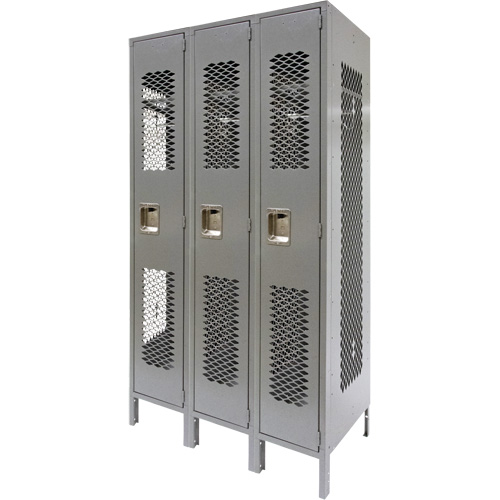 Casiers ventil&eacute;s, Bloc de 3, 36" x 18" x 78", Acier, Gris, D&eacute;mont&eacute;, Perfor&eacute; Superchem Industries