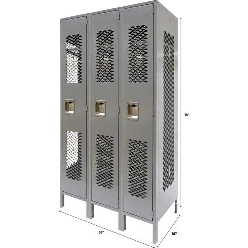 Casiers ventil&eacute;s, Bloc de 3, 36" x 18" x 78", Acier, Gris, D&eacute;mont&eacute;, Perfor&eacute; Superchem Industries